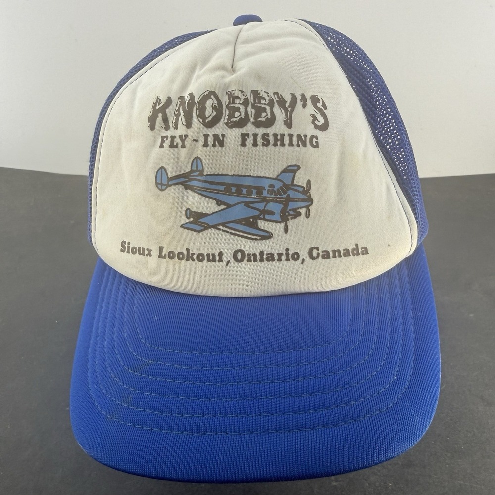 Vintage Knobby's Fly In Fishing Mesh Snapback Trucker Hat Cap Ontario Canada